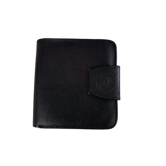 Vintage Piato Black Genuine Leather Trifold Wallet Embossed Logo Compact - Picture 1 of 9